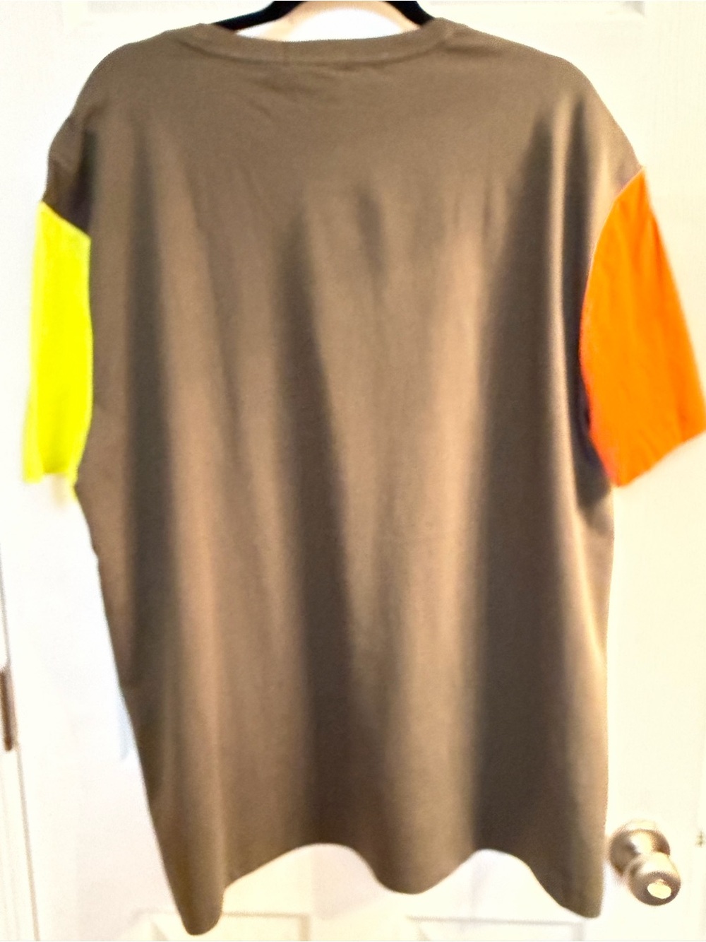 Polo by Ralph Lauren Men’s Navy Tee with Orange & Yellow Sleeves - Picture 2 of 7